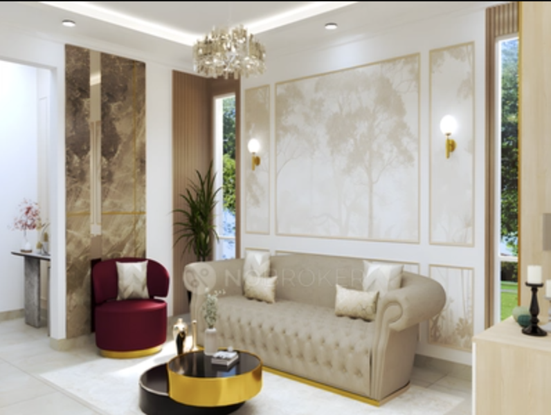 Elegant Modern Classical Living Room with Gold and Maroon Accents
