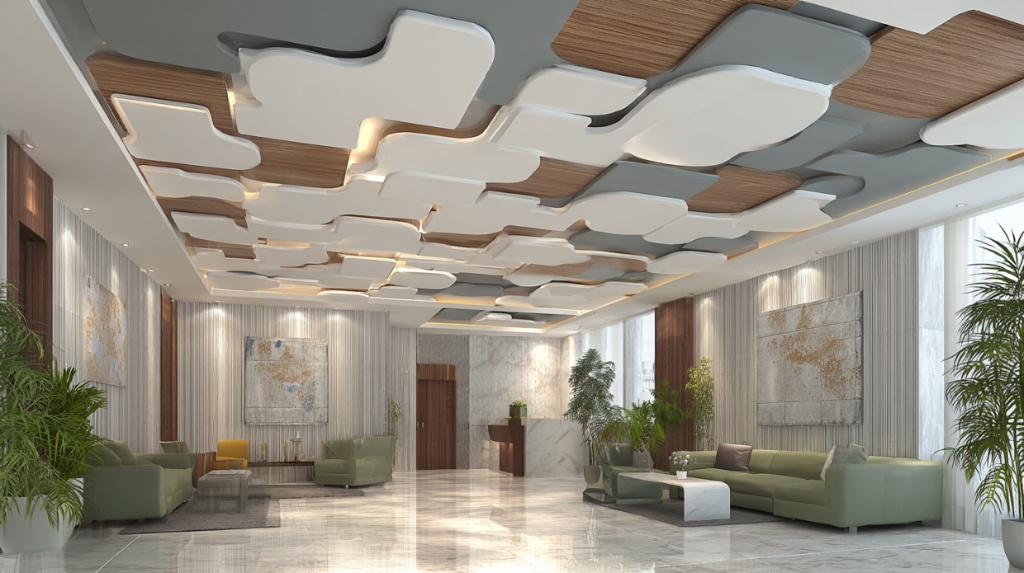 Abstract Cloud False Ceiling & Modern Lobby Design Ideas