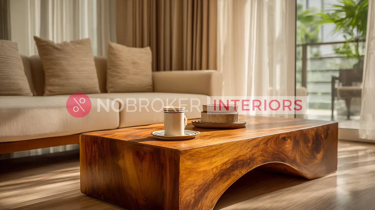 Artistic Rectangular Wood Coffee Table with Wave Like Curved Edges