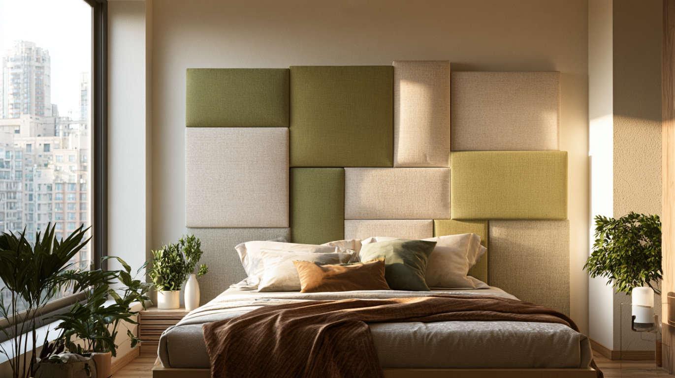 Asymmetric Rectangular Block Fabric Bed Headboard
