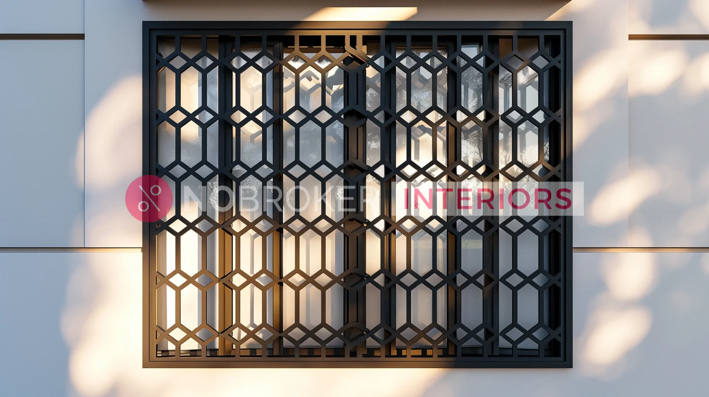 Bold Octagonal Patterned Metal Window Grill for Enhanced Security