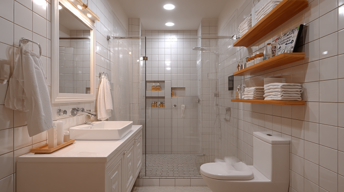 Bright White Compact Bathroom Tile & Storage Ideas