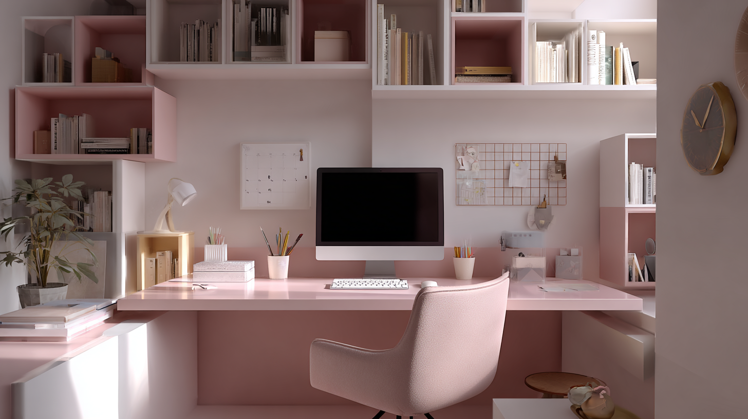 Chic Contemporary Pink & White Modular Study Space 