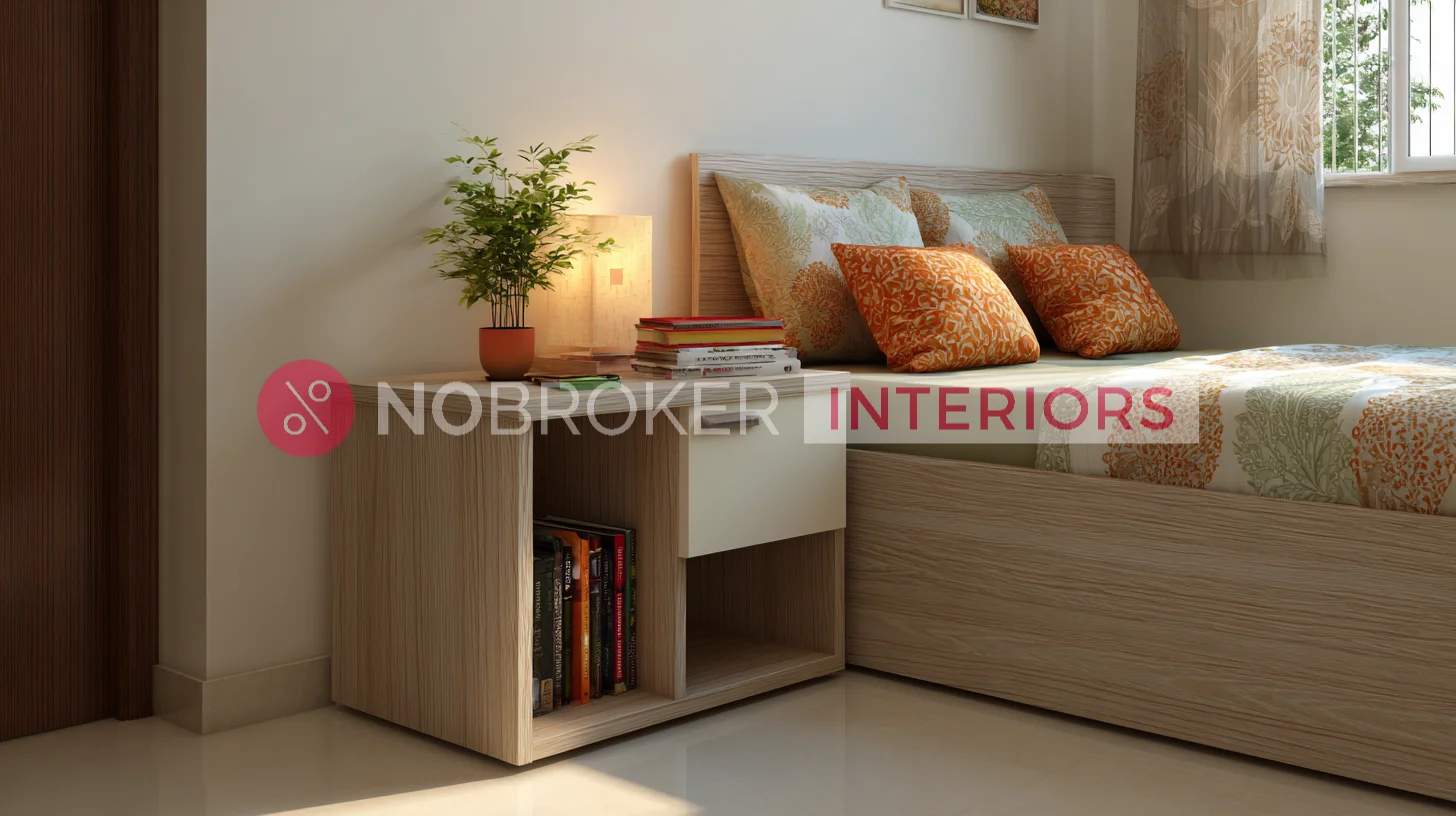 Compact Wooden Bedside Cube Table with Integrated Side Rack Slot