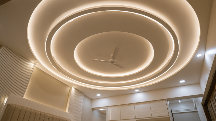 Concentric Circular False Ceiling Design with LED Strips