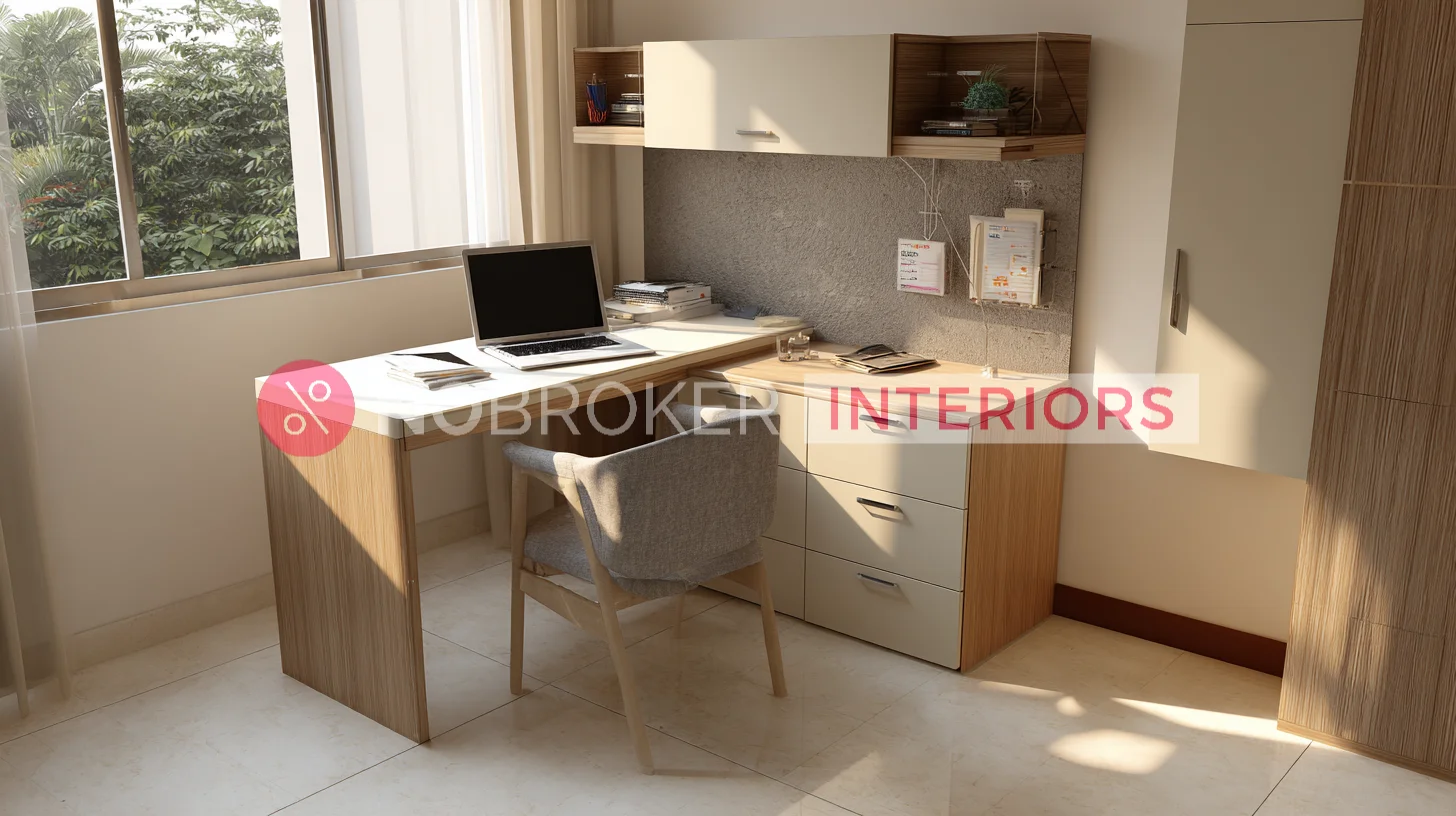 Contemporary Study Table with Grey Textured Wall Backpanel
