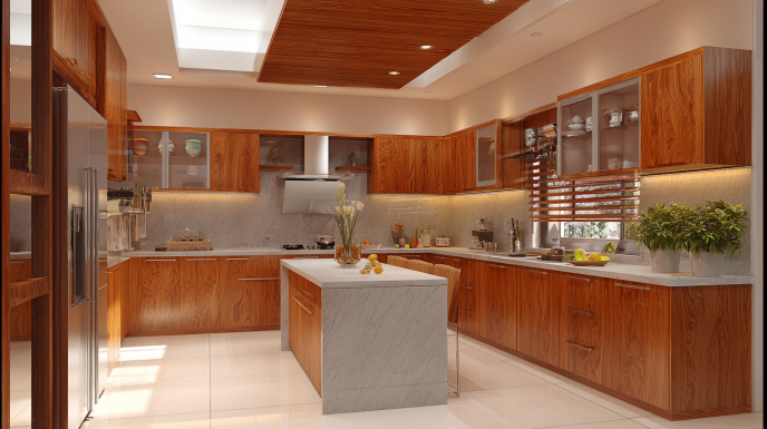 Contemporary U-Shaped Kitchen with Patterned Tile Backsplash