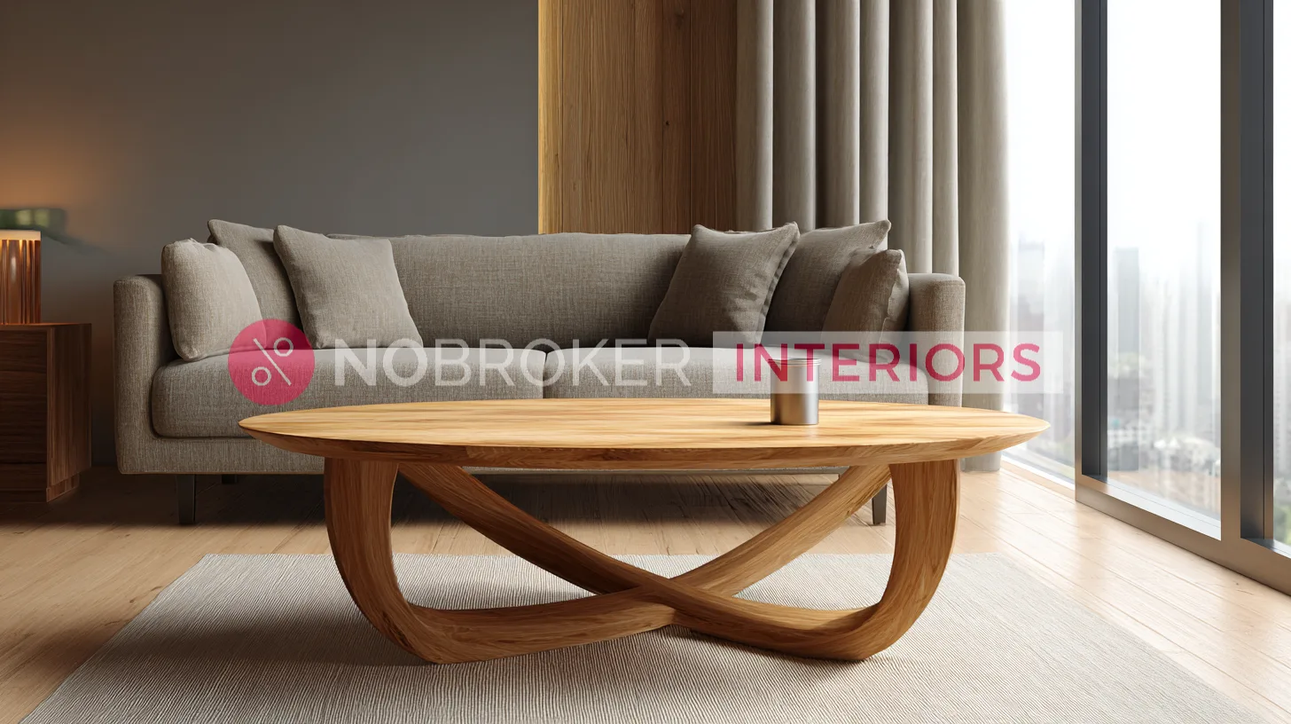 Designer Oval Coffee Table with Architectural Infinity Loop Base