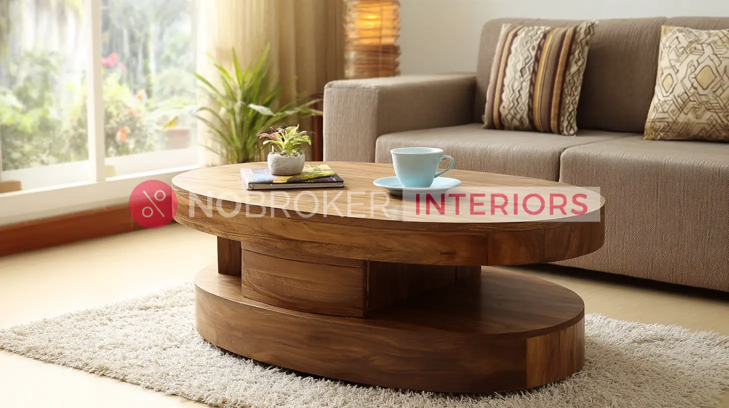 Designer Oval Coffee Table with Split Level Tiered Top Surface