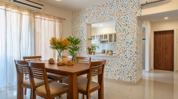 Dining Room with Terrazzo Pattern Wall Design