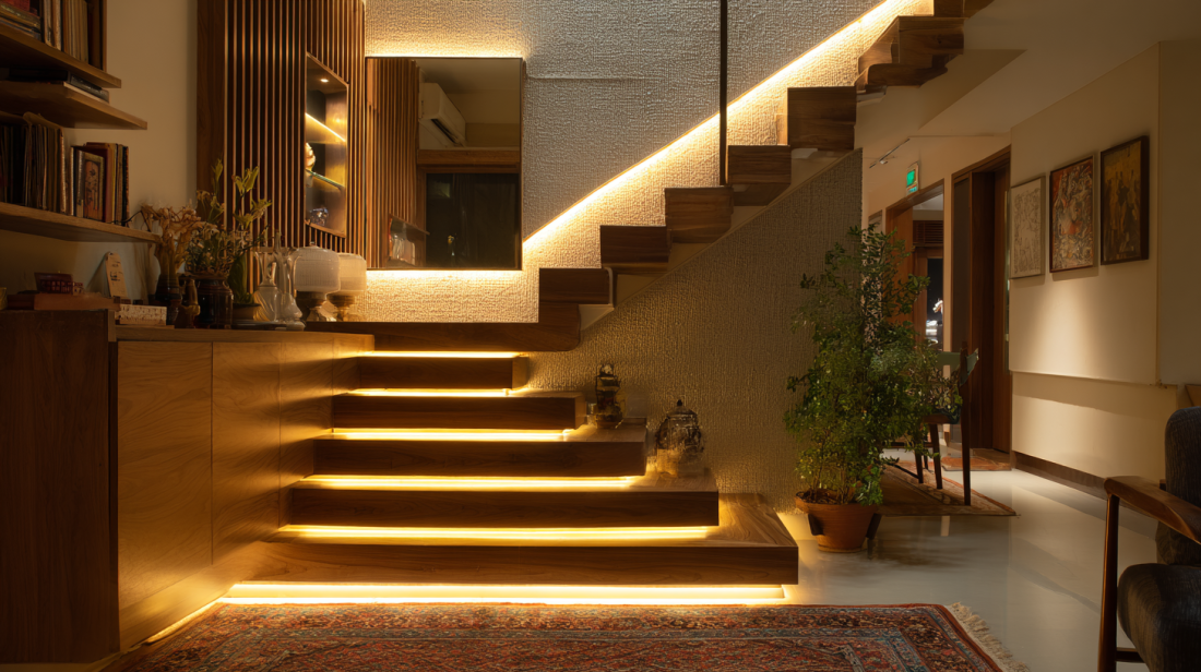 Dramatic Floating Staircase Design with Integrated LED Lighting