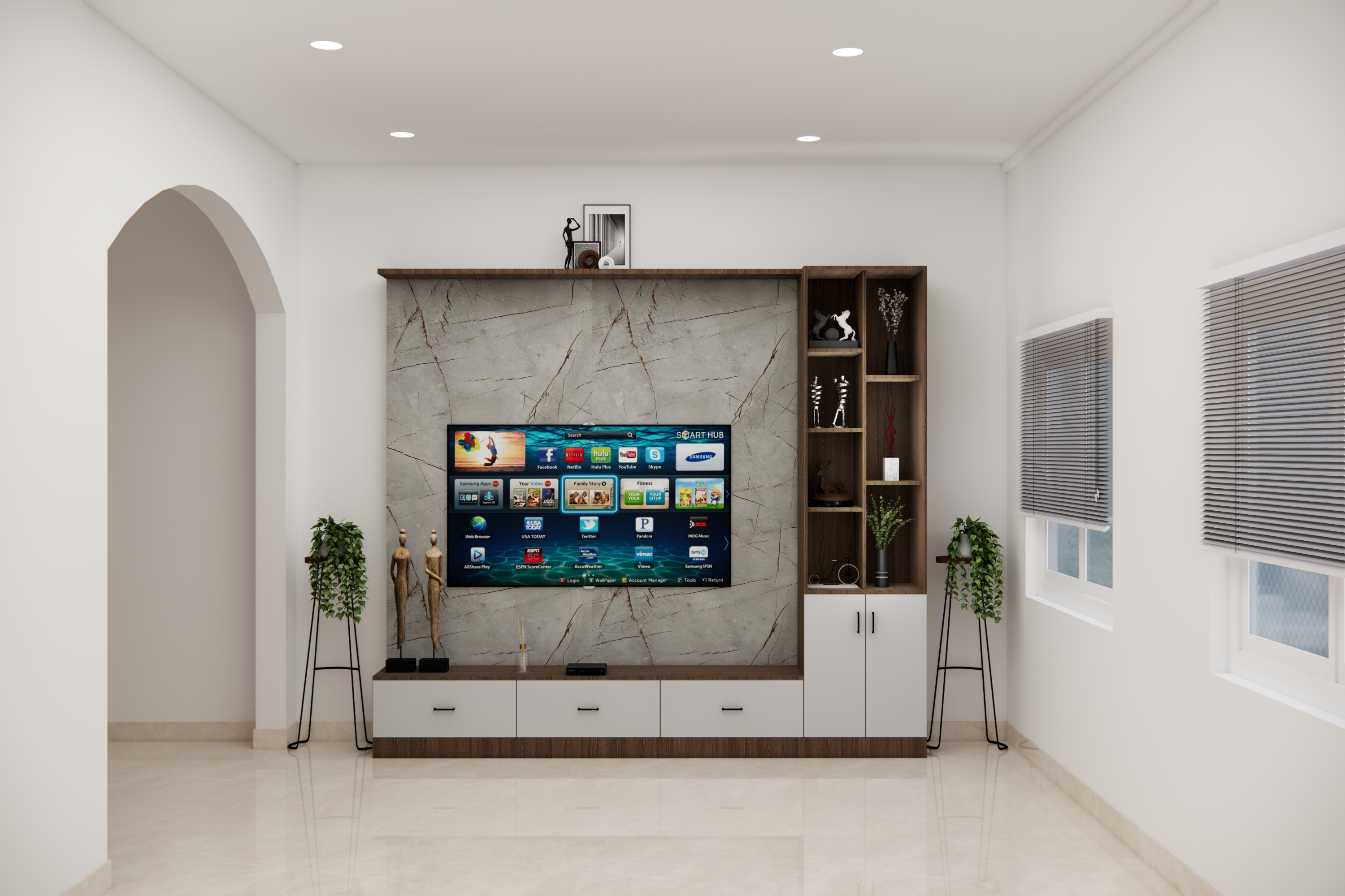 Modern TV Unit with Marble and Wood Accents