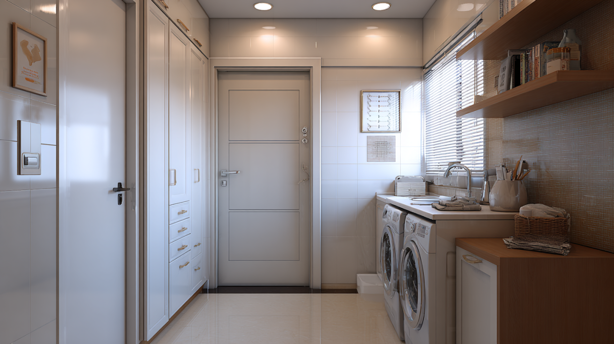 Efficient Modern Laundry Room Design with Vertical Storage