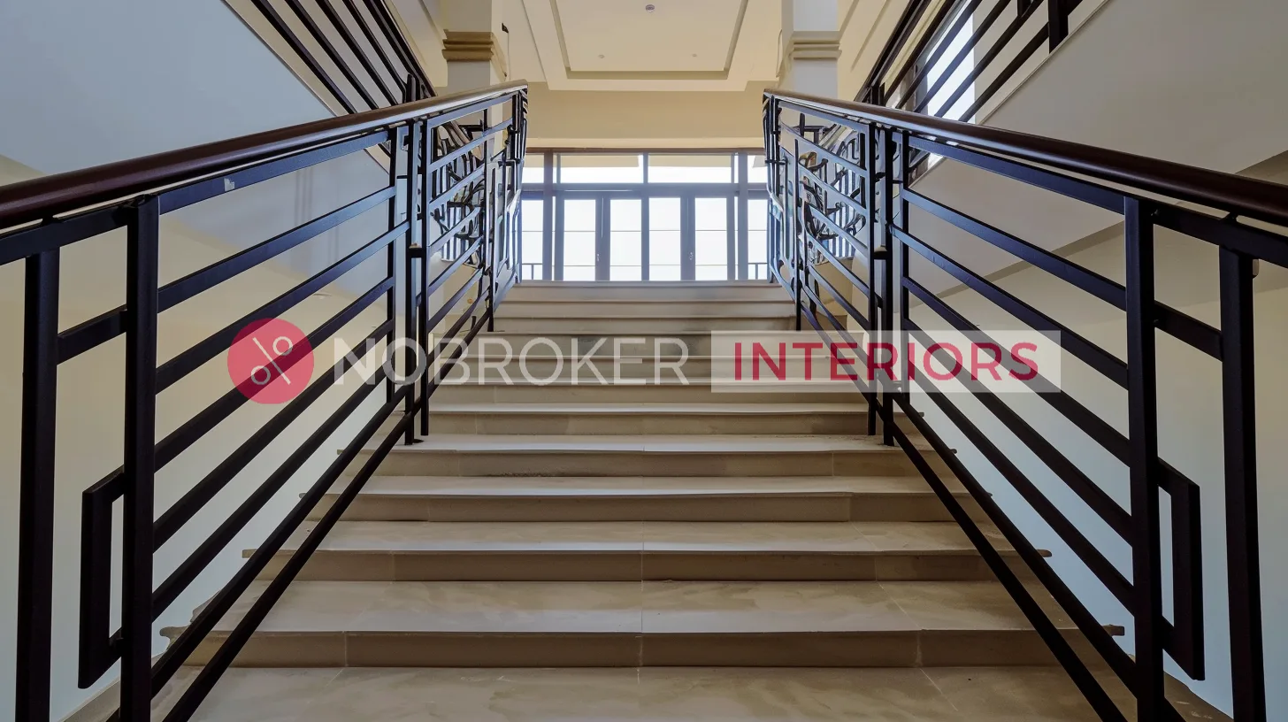 Elegant Indoor Staircase Railing with Linear Geometric Patterns