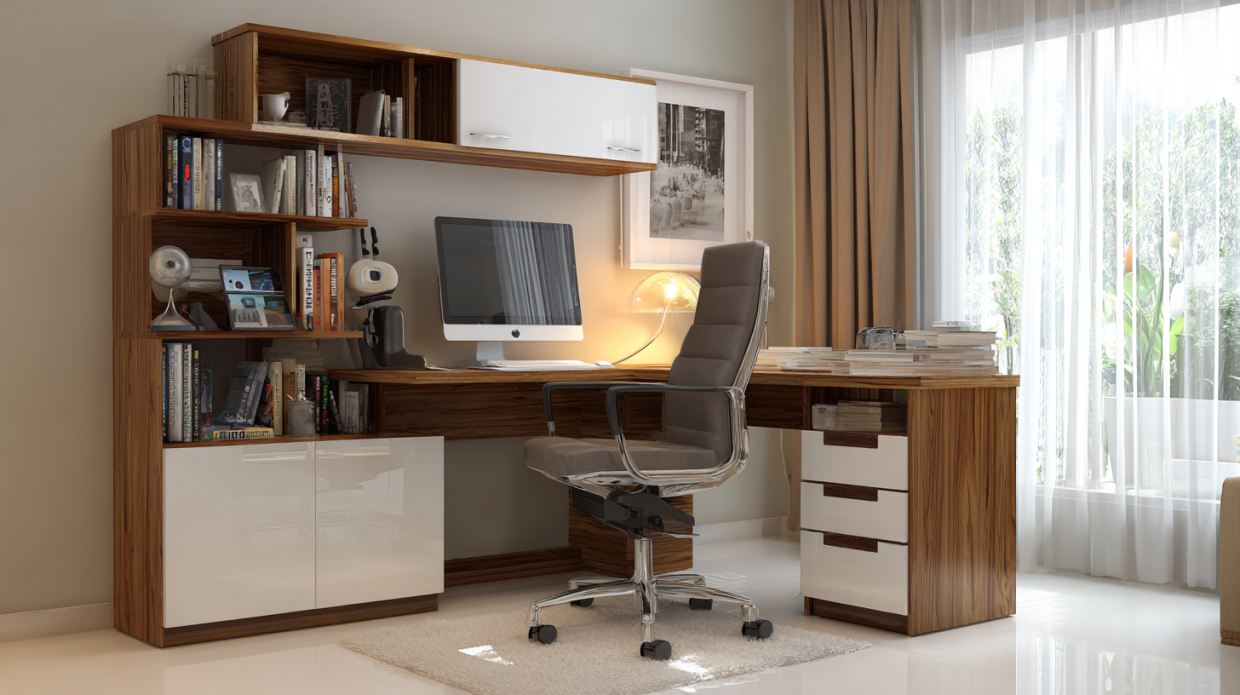 Executive Study Room Design with High-Gloss Storage