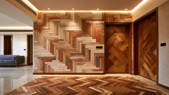 Foyer Feature Wall Panel with Herribone Brick Pattern