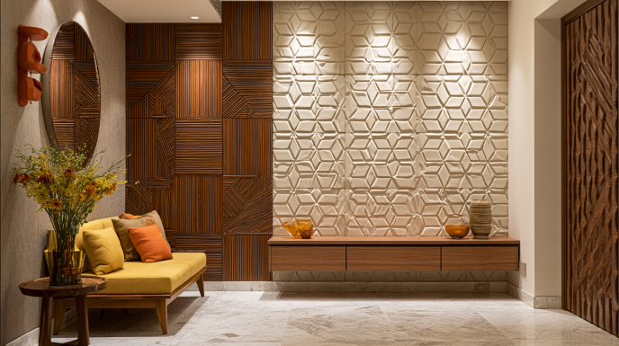 Foyer Wall Panel Design with 3D Star Patterned Art Wall