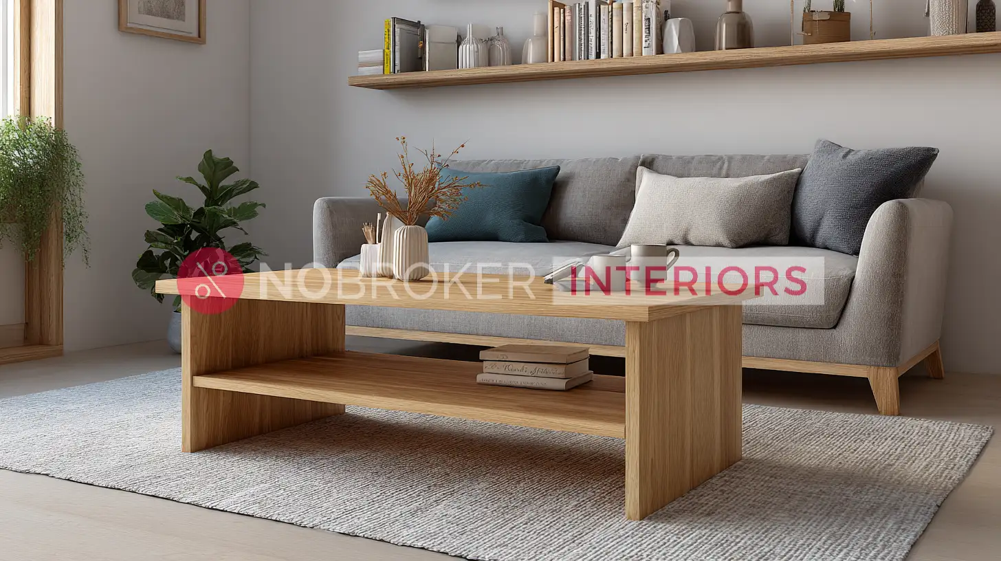 Functional Light Oak Rectangular Coffee Table for Small Spaces