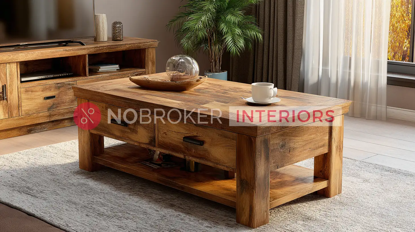 Functional Rectangular Coffee Table with Built-In Storage Shelf