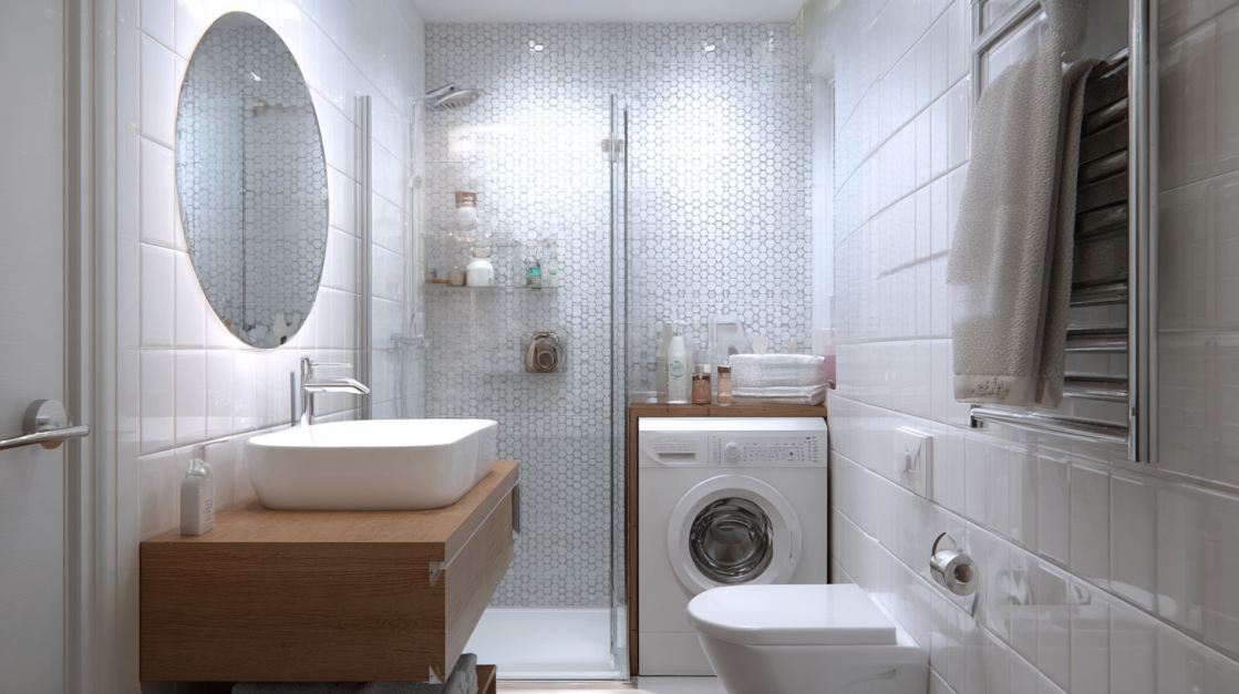 Scandinavian Bathroom with Integrated Laundry