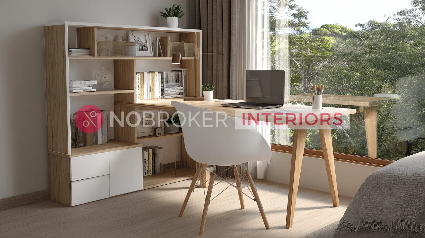 Functional Study Table with Attached Tall Bookshelf Unit