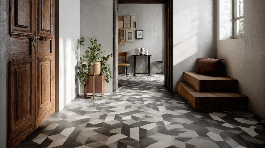 Geometric Cube Pattern Tiles for Rustic & Traditional Floors