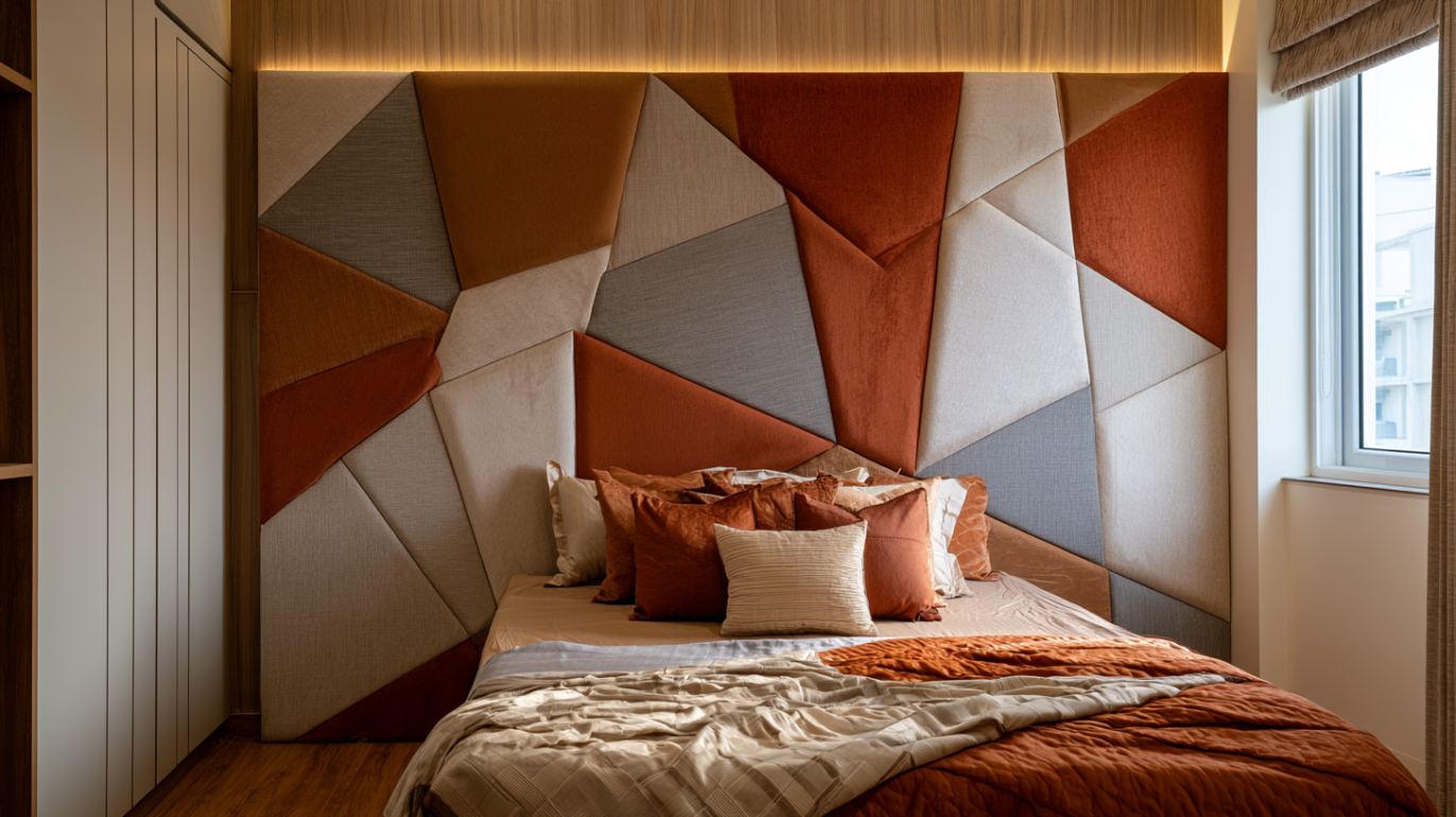 Geometric Fabric Patchwork Bed Headboard Wall Design