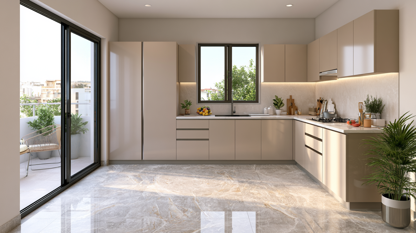 Glossy Glazed Ceramic Kitchen Flooring Design
