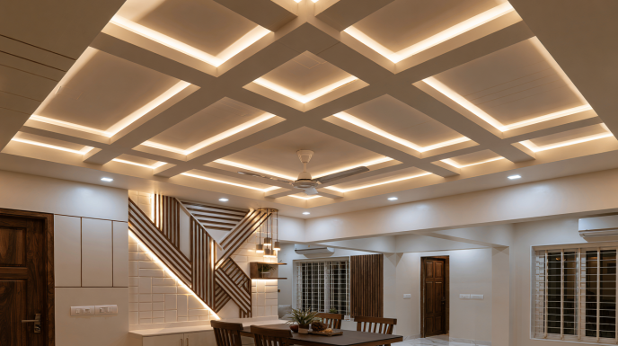 Grid Pattern Coffered False Ceiling with Cove Lighting