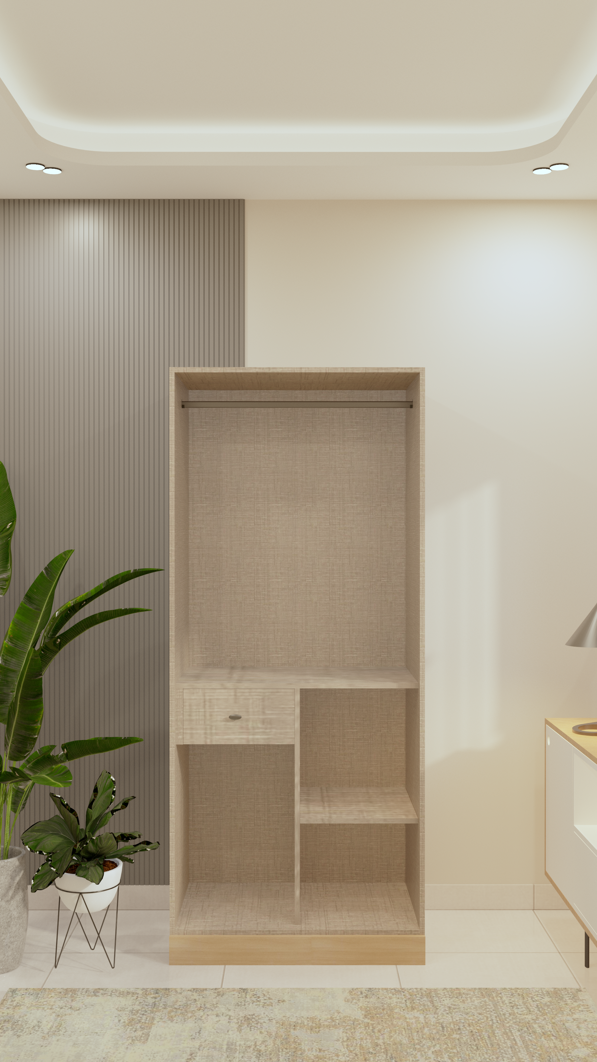 Scandinavian-Inspired Bedroom with Light Wood Wardrobe