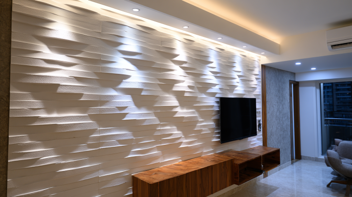 Horizontal 3D Wall Panel Design with TV Unit