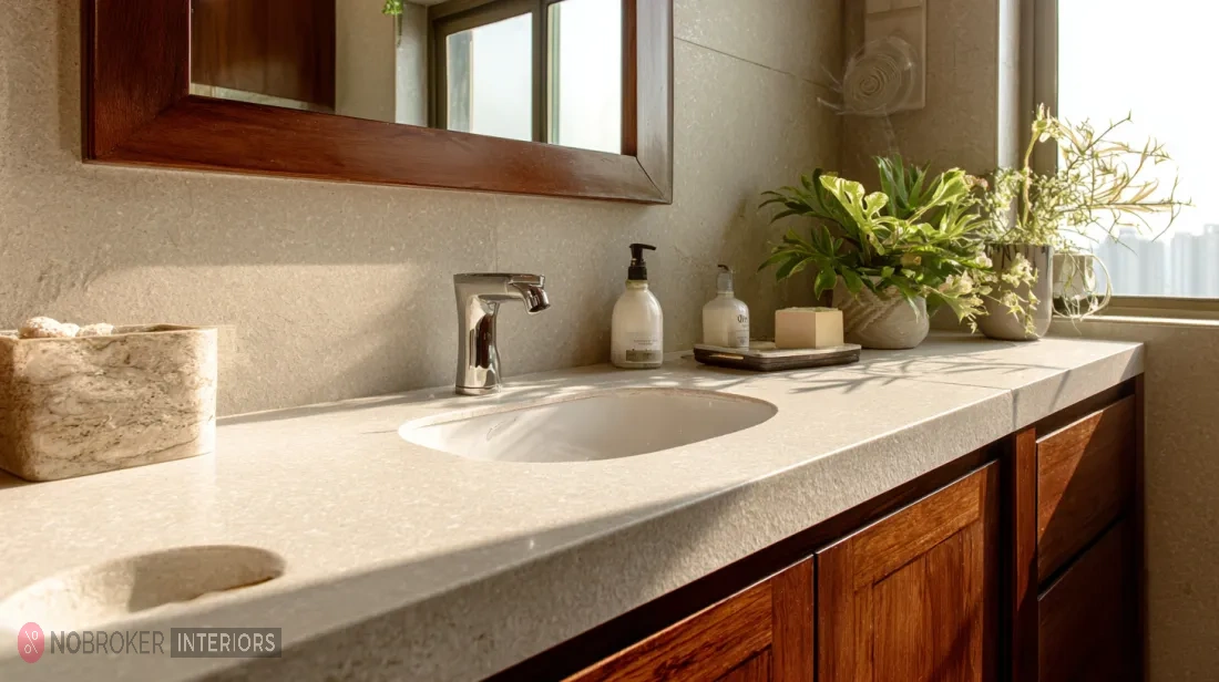 Integrated White Solid Surface Vanity with Wall-Mounted Faucet