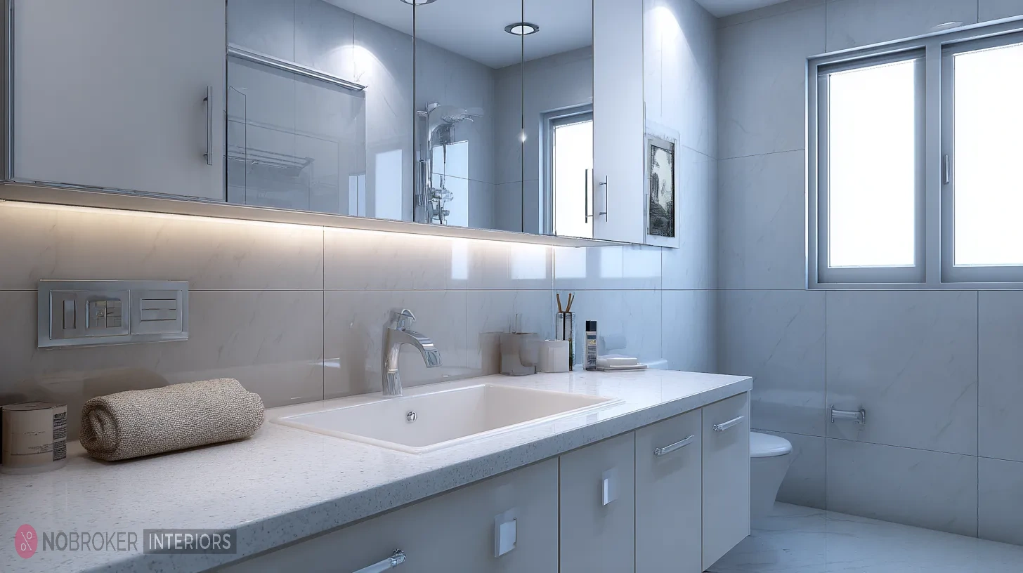 Integrated White Solid-Surface Vanity with Wall-Mounted Faucet