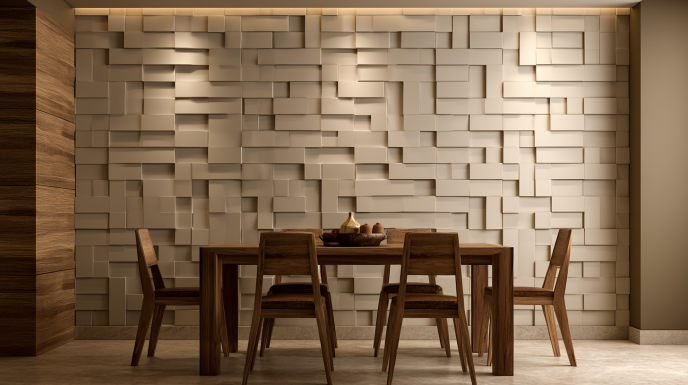 Interlocking Block 3D Wall Panel in Dining Space