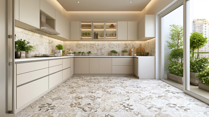 Intricate Patterned Kitchen Floor Tile Design
