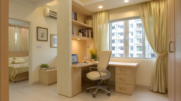 L-Shaped Study Desk with Fluted Partition Panel