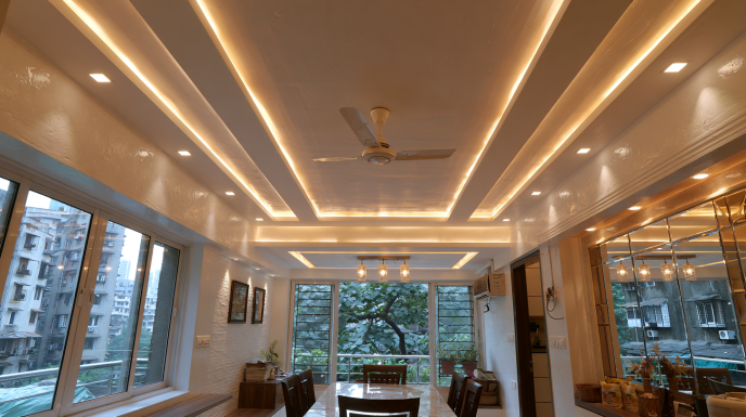 Long Rectangular False Ceiling with Linear LED Lighting