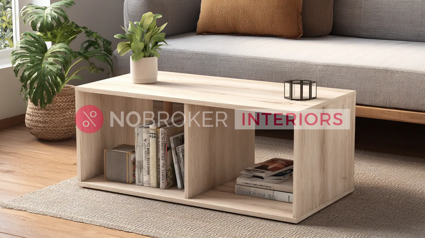 Low Profile Rectangular Coffee Table in Natural Oak Finish