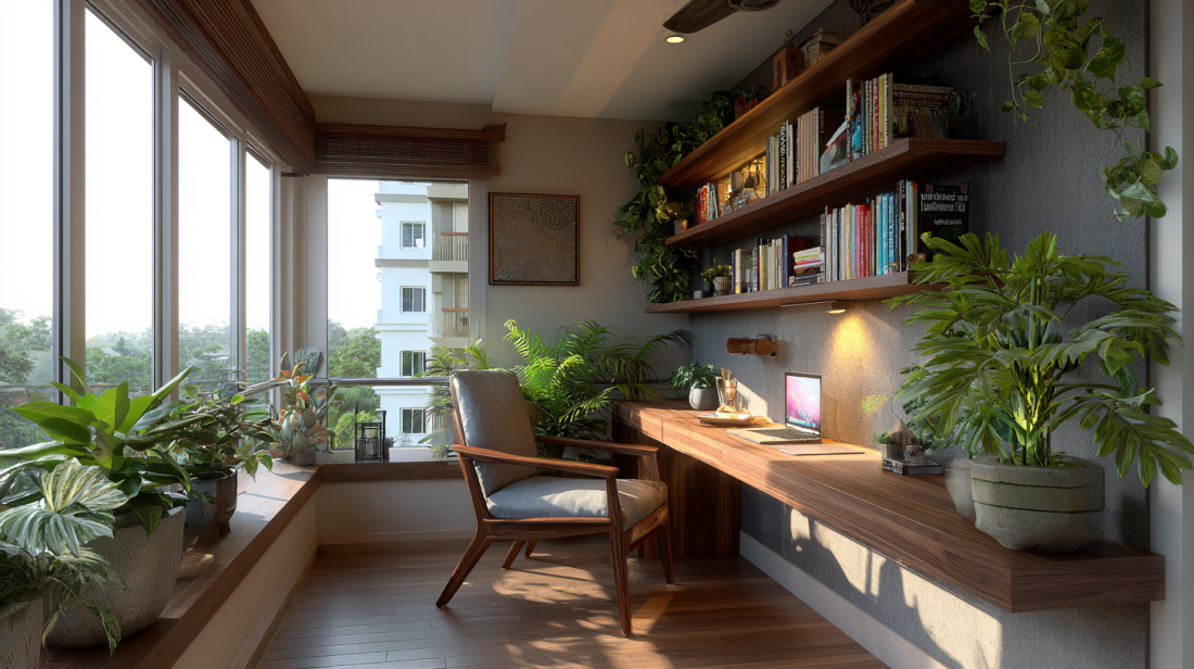 Luxury Mid-Century Modern Balcony Office Design Ideas