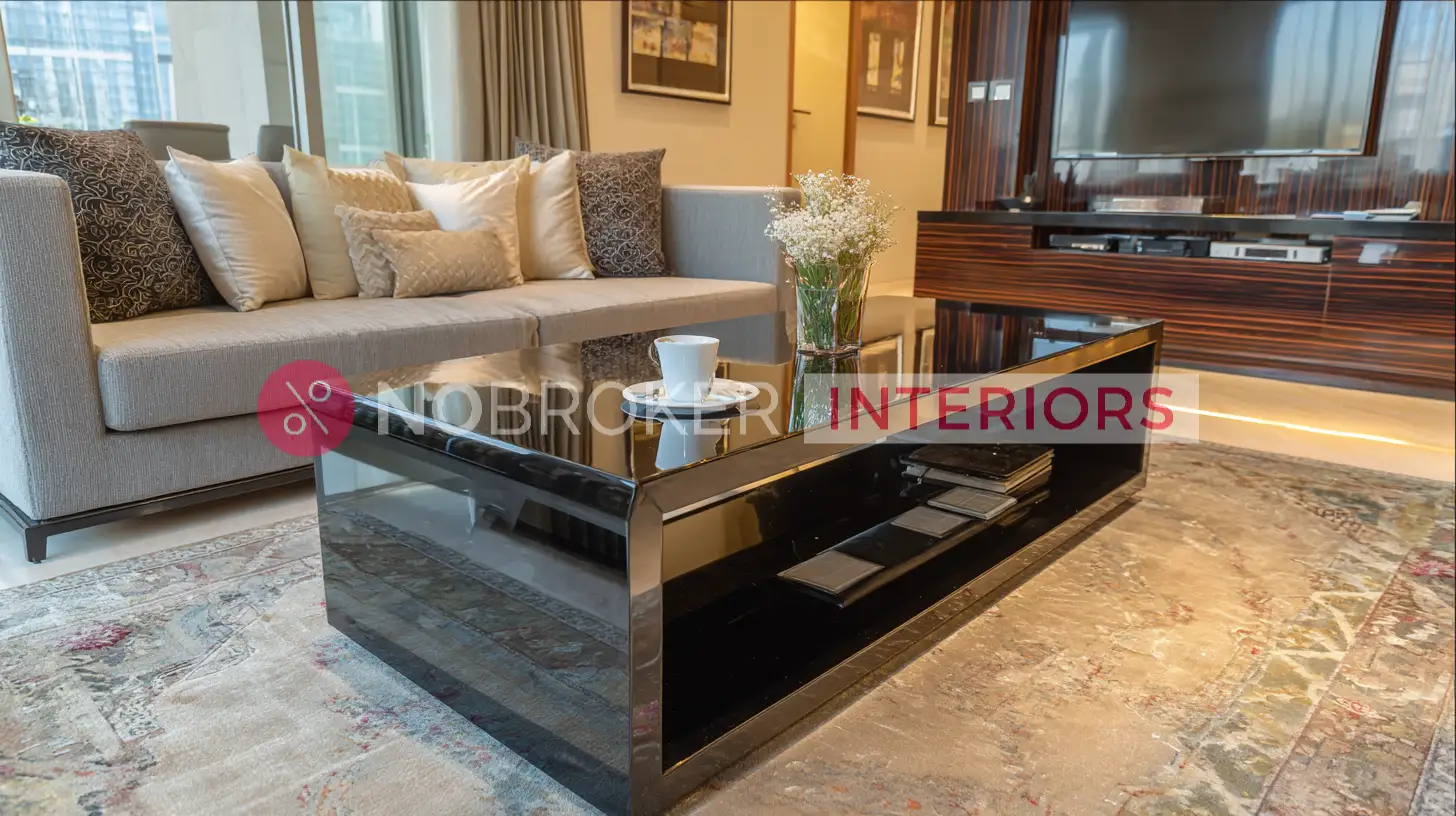Luxury Rectangular High Gloss Black Coffee Table Design