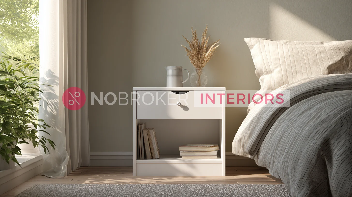 Matte White Laminate Single Drawer Bed Side Table Designs