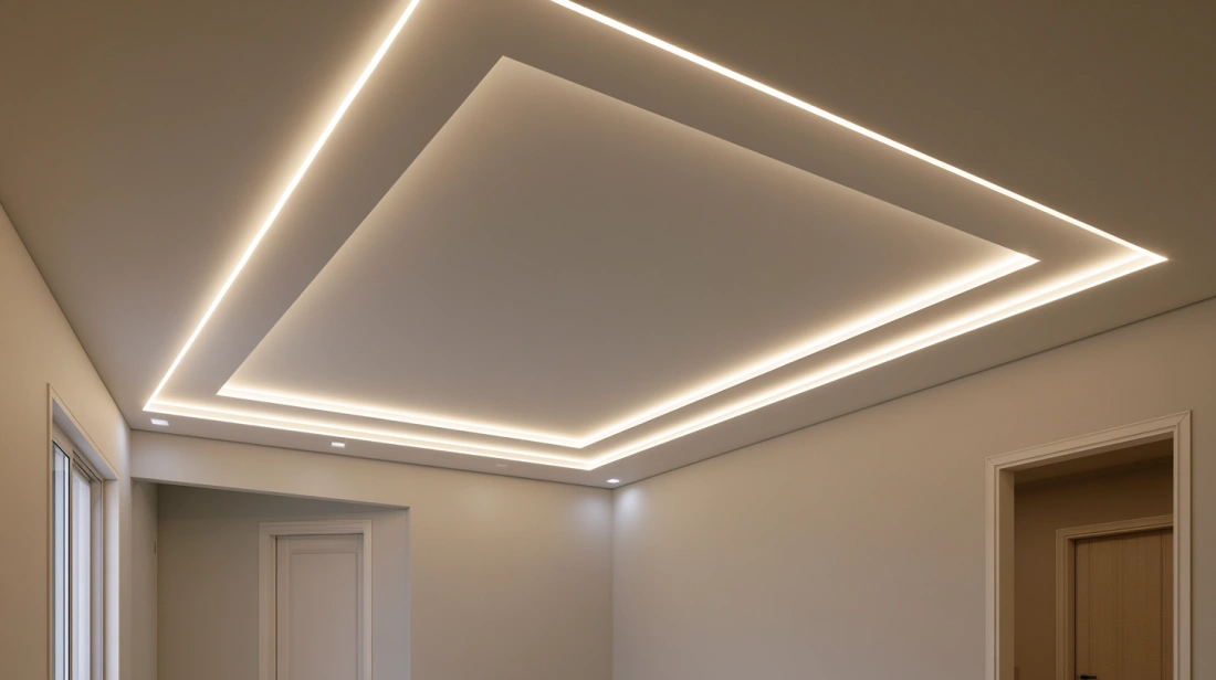 Minimalist False Ceiling with Embedded Linear Light Strips
