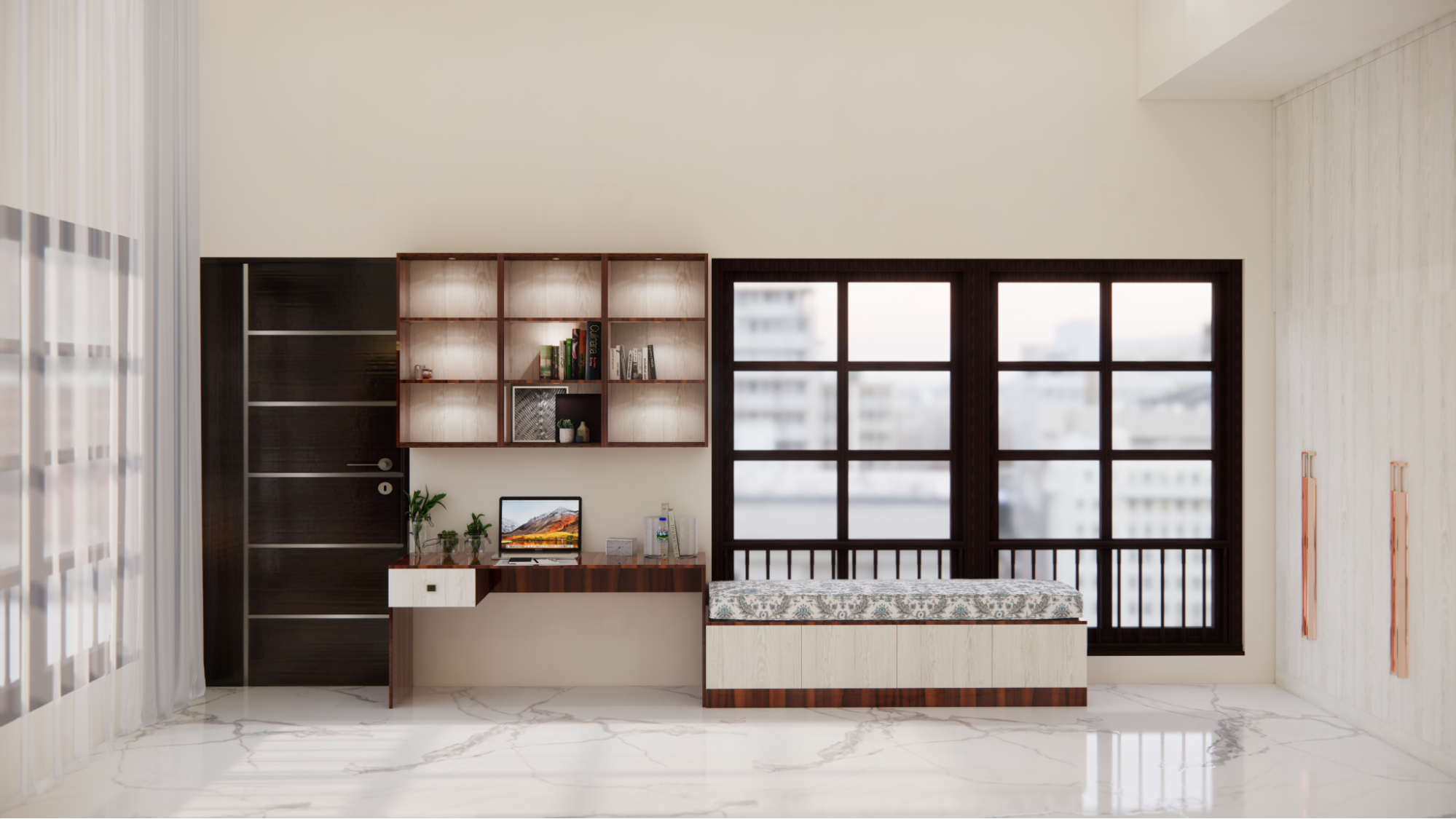 Modern Built-in Study Nook Design with Window Seating