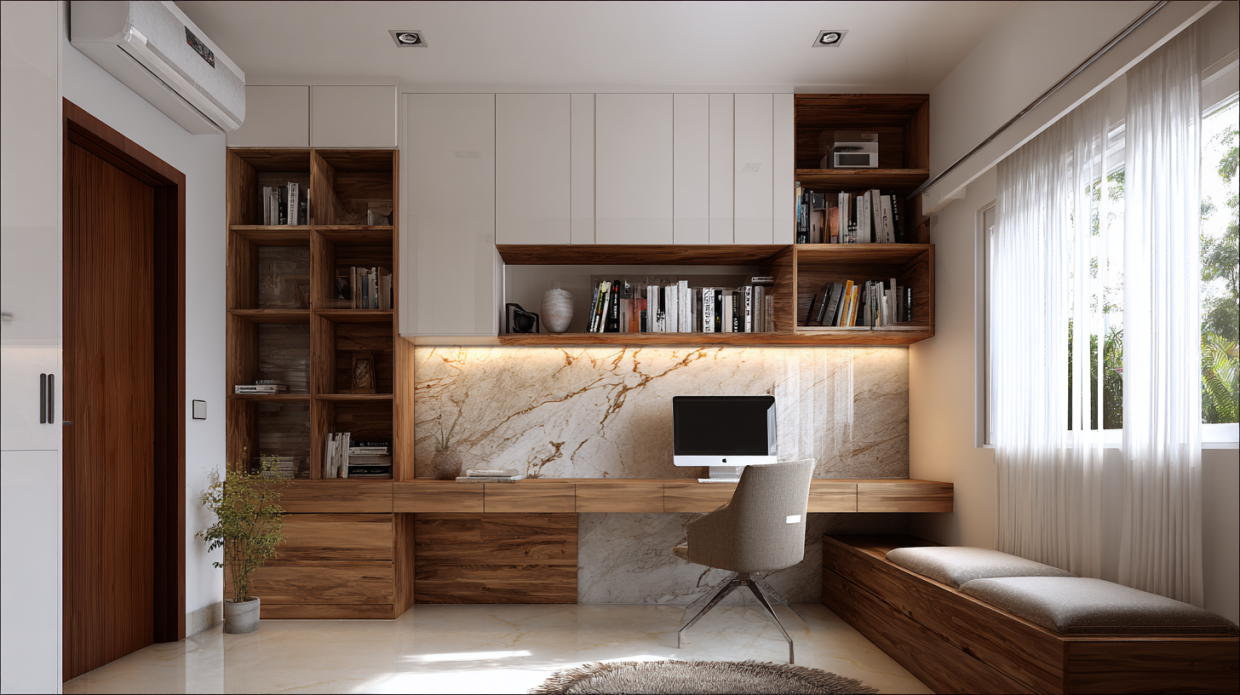 Modern Classical Study with Marble Backsplash & Daybed