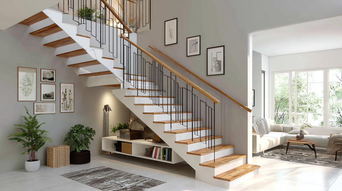 Modern Floating Staircase with Integrated LED Lighting Design