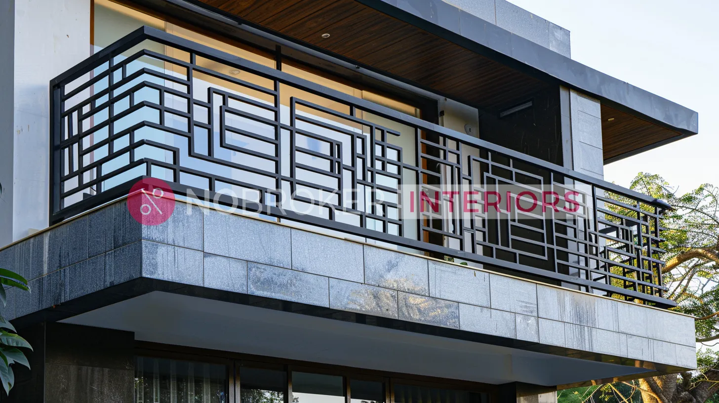 Modern Geometric Balcony Railing with Rectangular Maze-Like Design