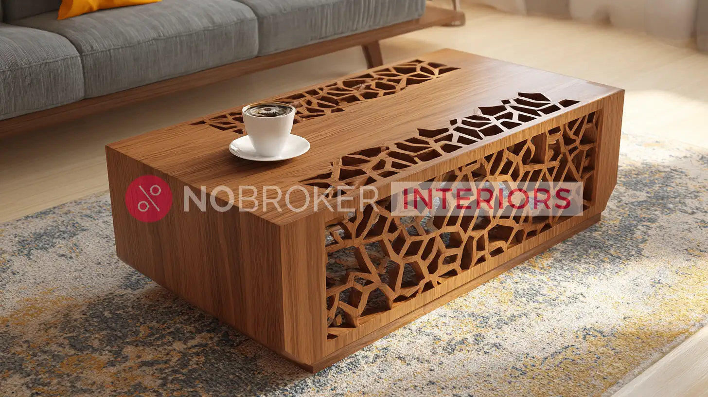 Modern Rectangular Coffee Table with Geometric Cut-Out Base