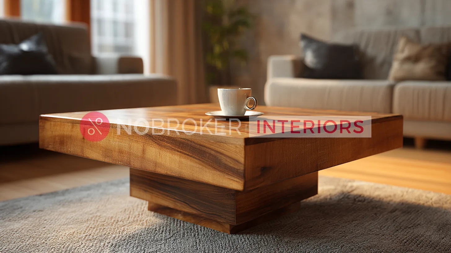 Modern Square Coffee Table with Architectural Offset Base
