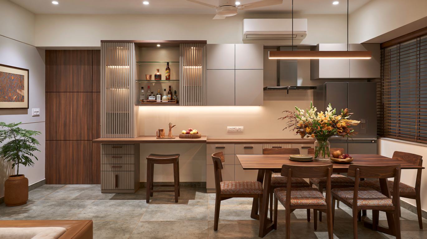 Multi Functional Kitchen Bar Unit with Fluted Detailing