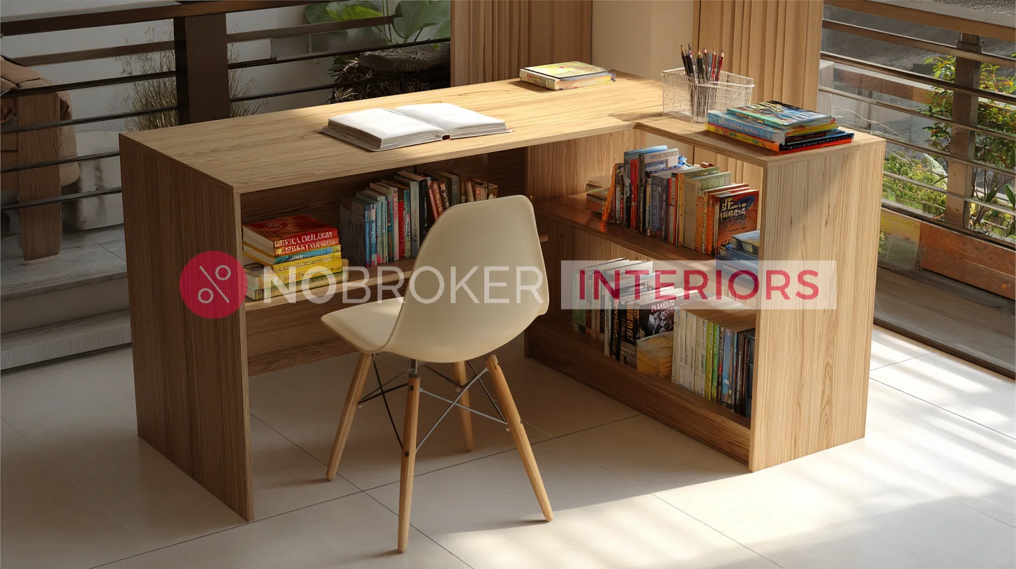 Multi Functional L Shaped Study Table with Extensive Book Racks